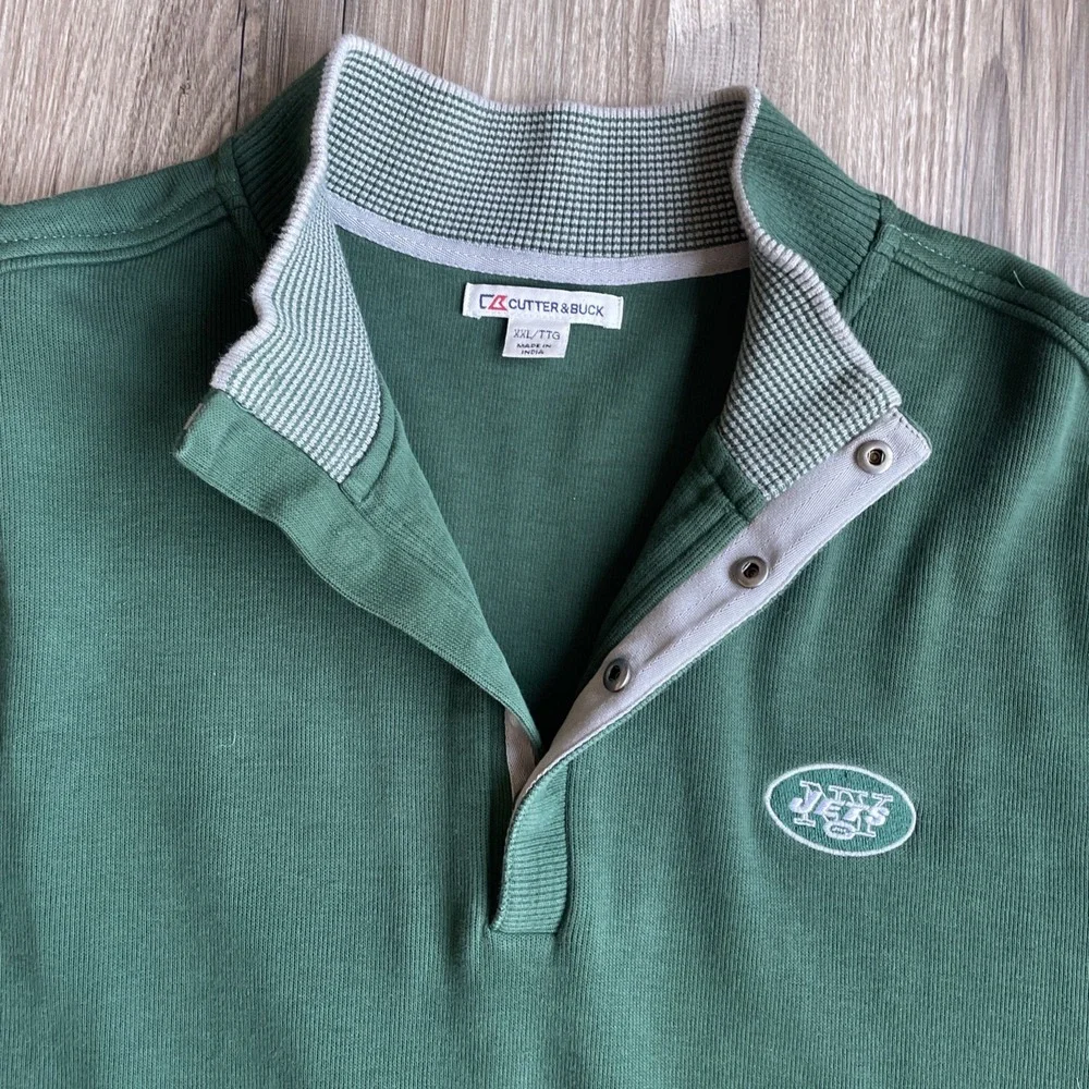 Cutter & Buck New York Jets Mens XXL Green Quarter Snap Pullover Sweatshirt